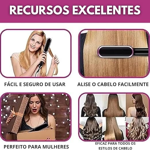 LissPro™ 3 em 1 – Escova Alisadora Portátil para Cabelos Secos e Úmidos