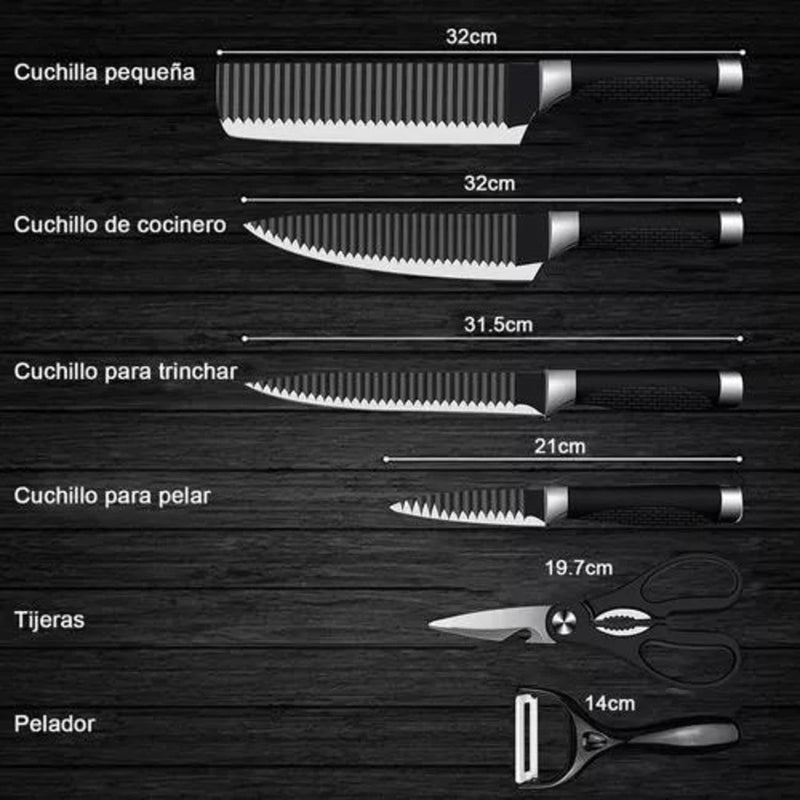 Kit Antiaderente Profissional De Cozinha De Aço Inoxidável Com 6 Facas