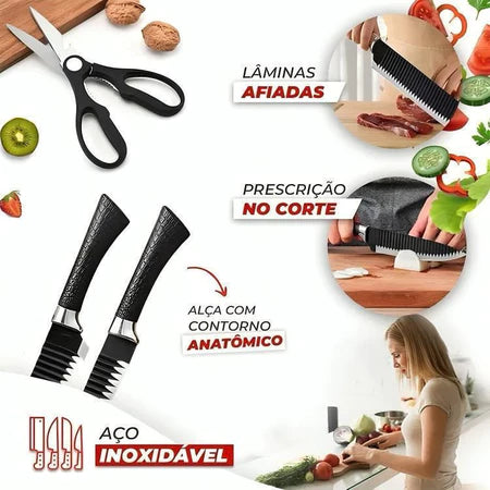 Kit Antiaderente Profissional De Cozinha De Aço Inoxidável Com 6 Facas