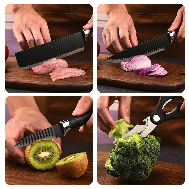Kit Antiaderente Profissional De Cozinha De Aço Inoxidável Com 6 Facas